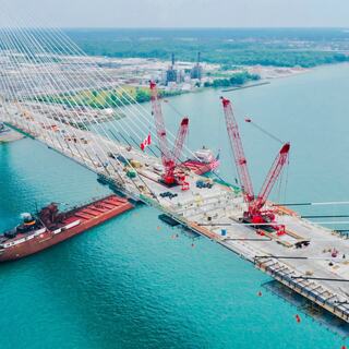 Aerial photo of IEM project, Gordie Howe International Bridge